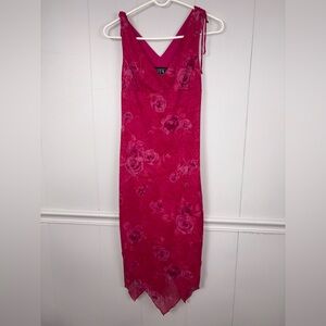 City Triangles Y2K Red Floral Midi Dress Medium Romantic Coquette Wedding Rose